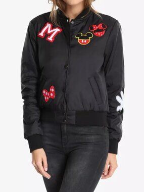 Disney-Mickey & Minnie Varsity Bomber Jacket  Black & Red - Women's Plus Size 3x